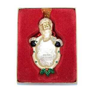 Enamel Metal Rhinestones Christmas‎ Ornament Picture Frame Santa Vintage Look